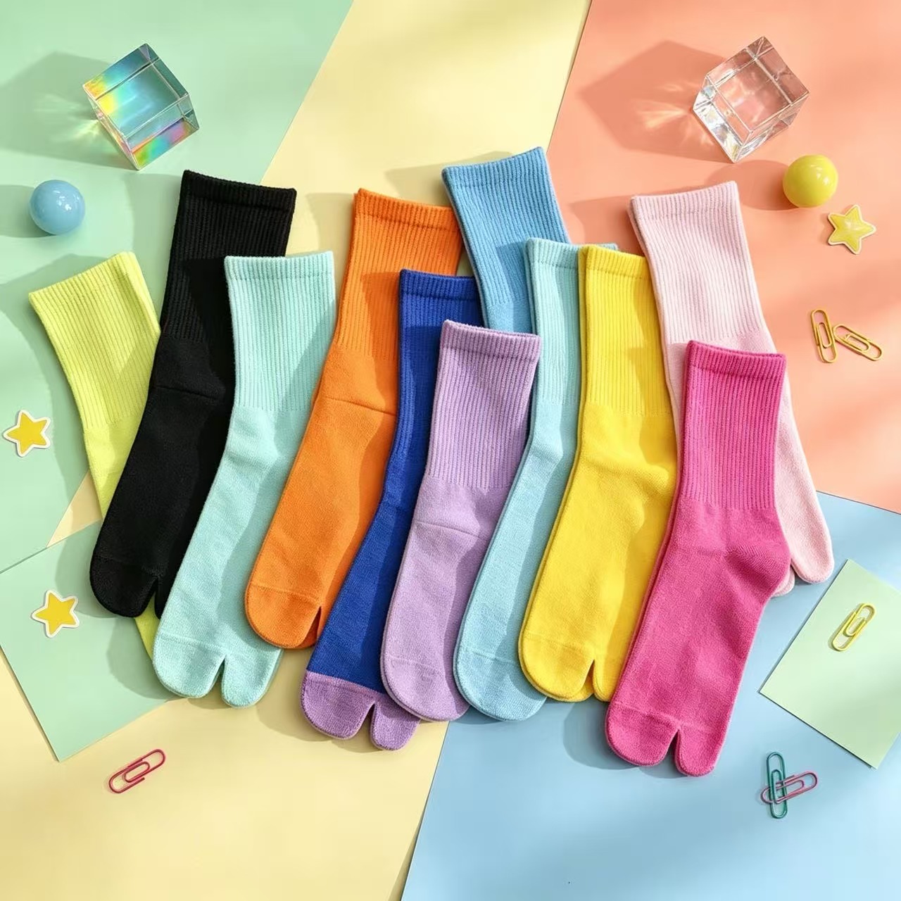 Toe Sock Split - Candy Color Mid-Calf Tabi Socks, Soft